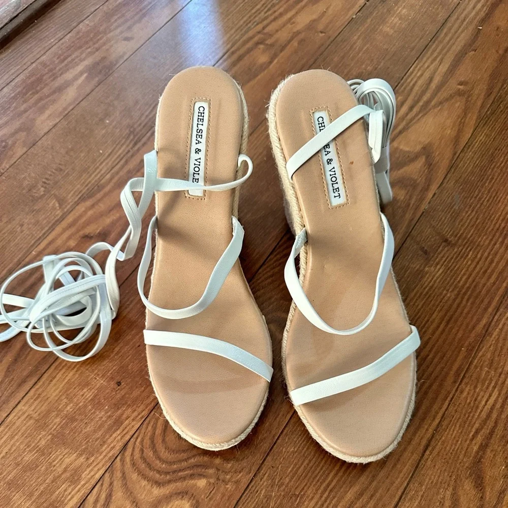 Chelsea and violet. White Wrap Espadrille Wedge  BLACK FRIDAY DEALS